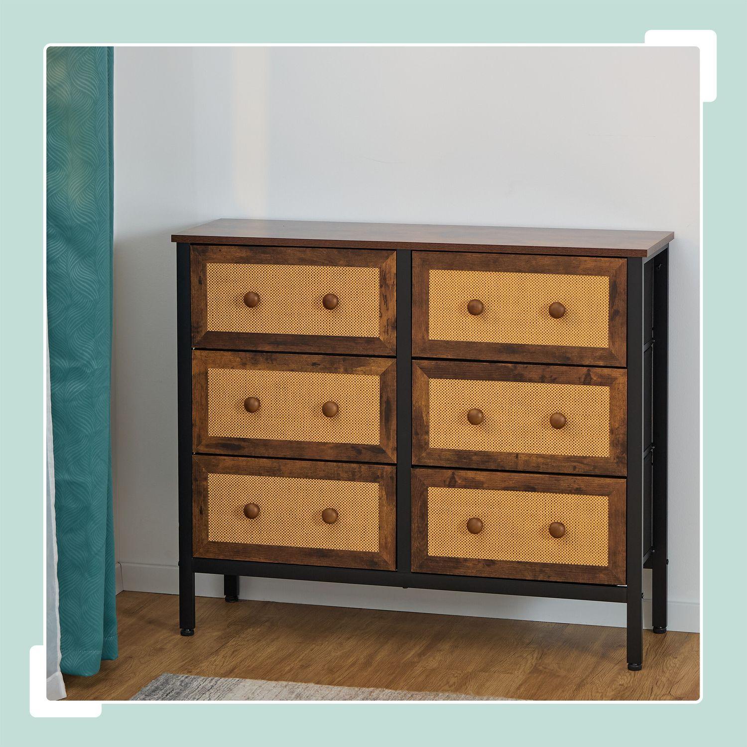 Northio Commode 6 tiroirs style rotin  