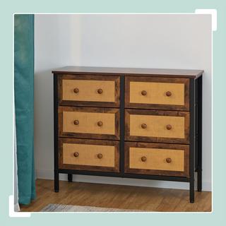 Northio Commode 6 tiroirs style rotin  