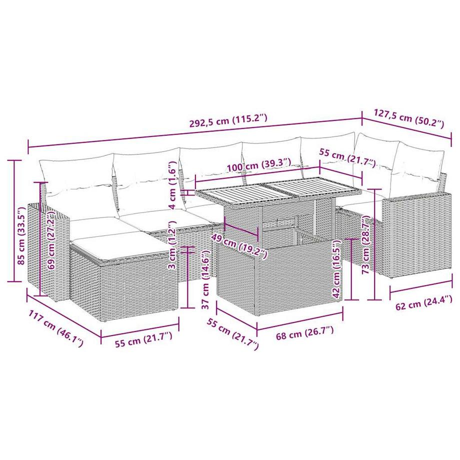 VidaXL Ensemble de canapés de jardin rotin synthétique  