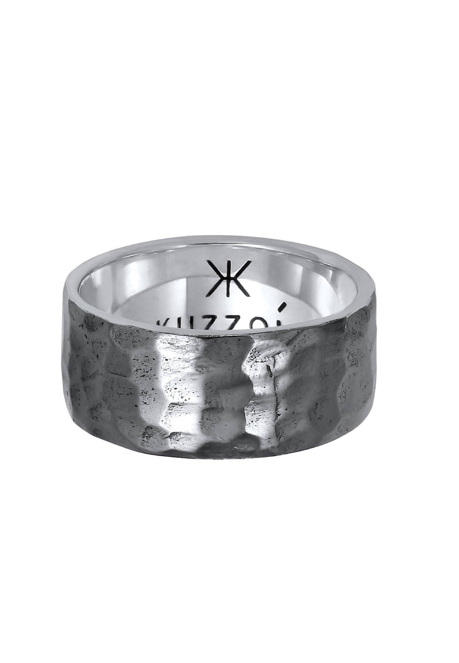 Kuzzoi  Bague Herren Bandring Gehämmert Oxidiert 925 Silber 