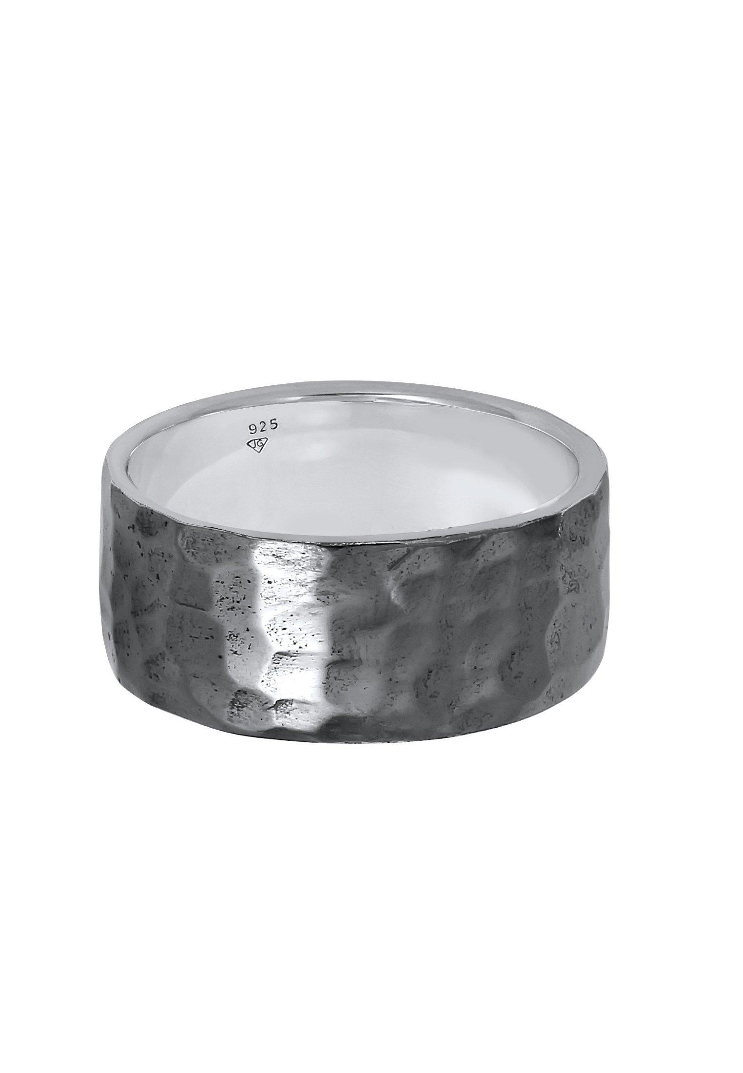 Kuzzoi  Bague Herren Bandring Gehämmert Oxidiert 925 Silber 