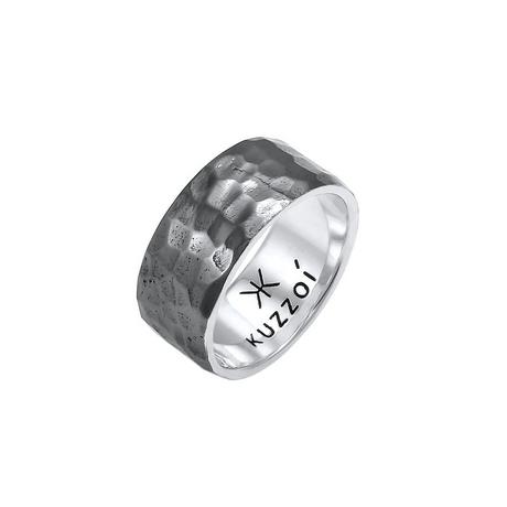 Kuzzoi  Bague Herren Bandring Gehämmert Oxidiert 925 Silber 