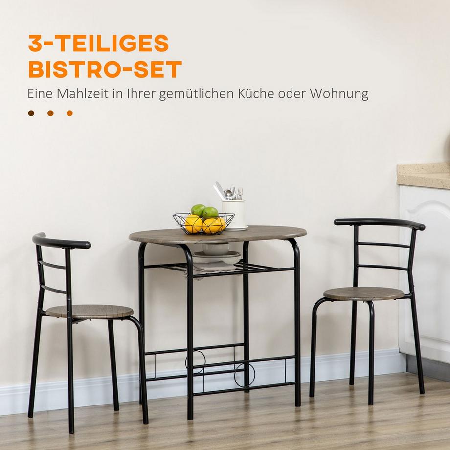 Northio  Essgruppe, Esstisch mit 2 Stühlen, Ovaler Küchentisch mit Ablagefach, Küchentisch-Set, Tischgruppe für Küche, Metall, Schwarz 