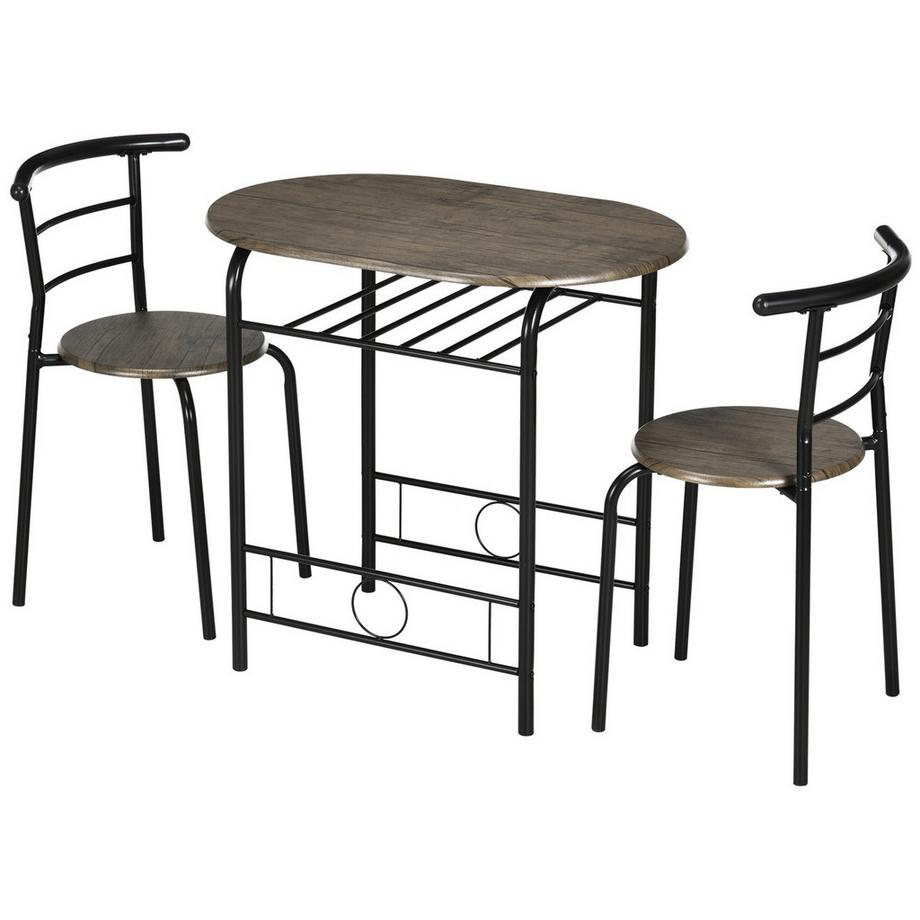 Northio  Essgruppe, Esstisch mit 2 Stühlen, Ovaler Küchentisch mit Ablagefach, Küchentisch-Set, Tischgruppe für Küche, Metall, Schwarz 