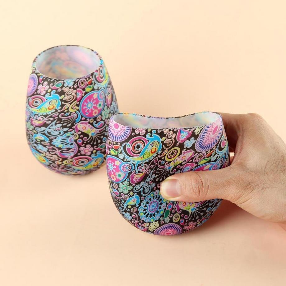 eStore Silikon-Trinkglas mit Muster - Blumen  