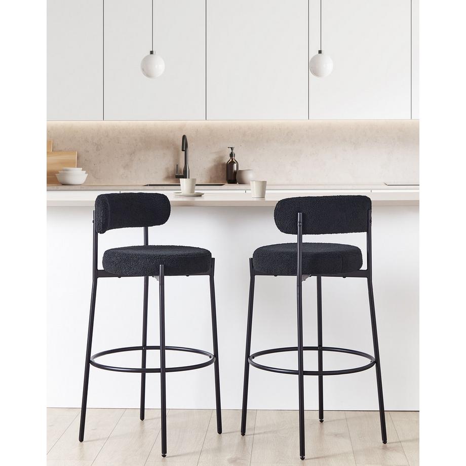 Beliani Lot de 2 chaises de bar en Bouclé Rétro ALLISON  