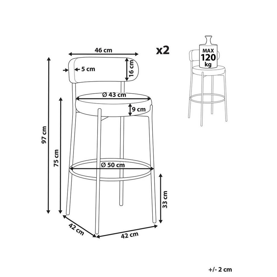 Beliani Lot de 2 chaises de bar en Bouclé Rétro ALLISON  