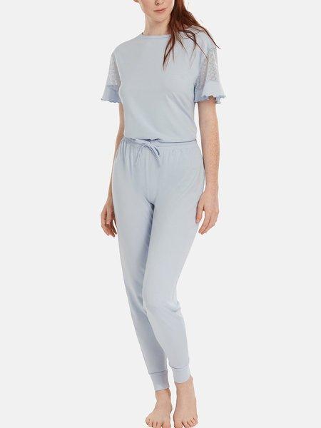 Image of Pyjama Hausanzug Hose Top Kurzarm Smooth Unisex Himmelblau XXL