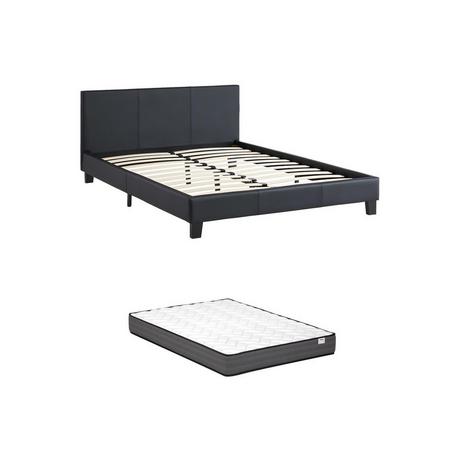 Vente-unique Letto 140 x 190 cm Similpelle Nero + Materasso - CORNELIUS II  