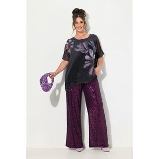 Ulla Popken  Pantaloni con paillettes, taglio della gamba ampio e cintura elastica 