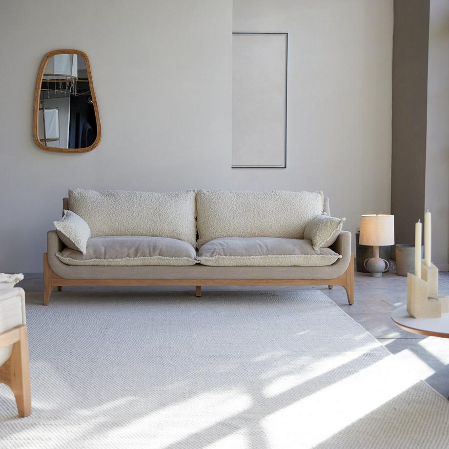 Tikamoon Canapé en chêne massif et tissu Linen, 3 places Woodnest  