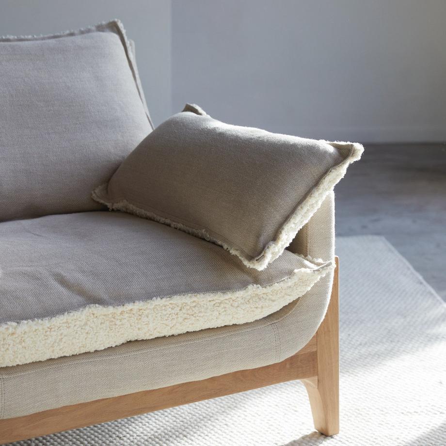 Tikamoon Canapé en chêne massif et tissu Linen, 3 places Woodnest  