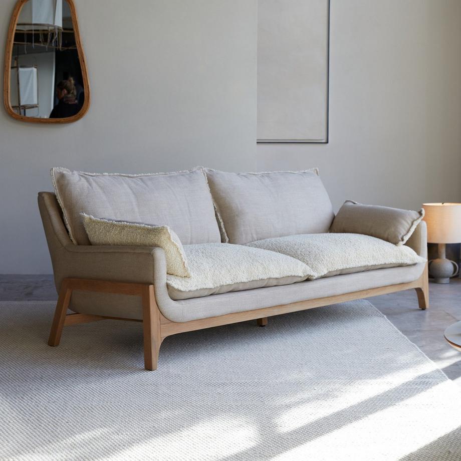 Tikamoon Canapé en chêne massif et tissu Linen, 3 places Woodnest  