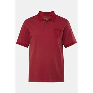 JP1880  Maglia polo in piqué con ricami in tradizionale stile Tracht e mezze maniche rosso ciliegia scuro 