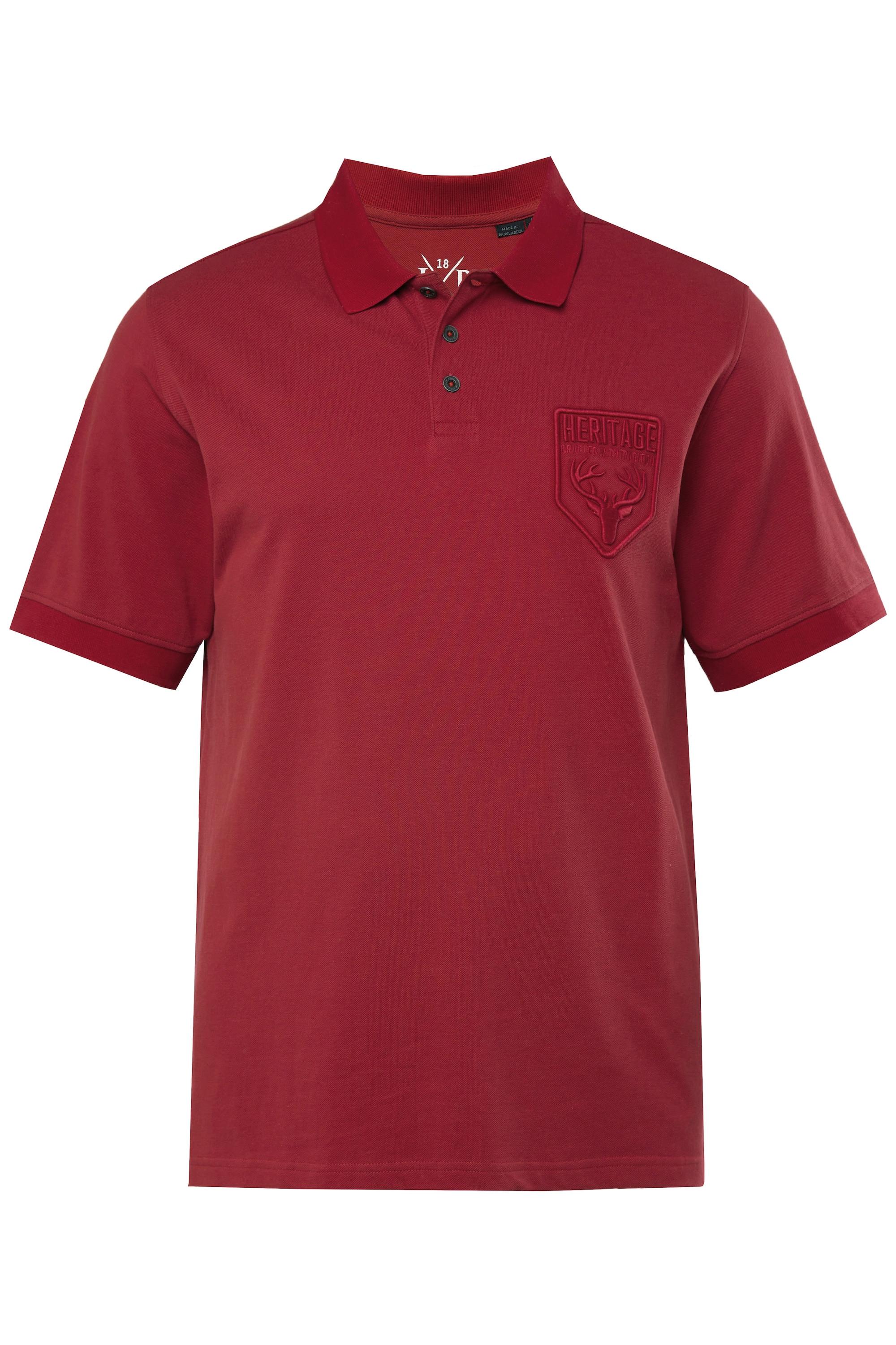 JP1880  Maglia polo in piqué con ricami in tradizionale stile Tracht e mezze maniche rosso ciliegia scuro 