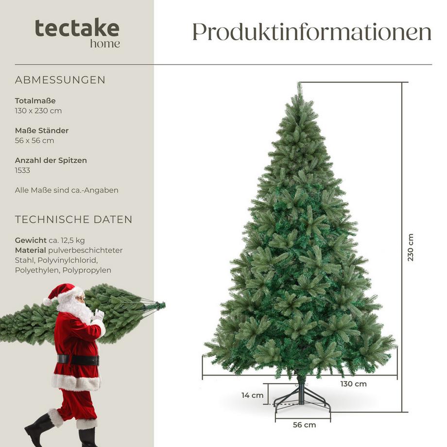 Tectake Weihnachtsbaum Prancer verschiedene Größen, künstlich in Grün, mit PVC- und Spritzgussnadeln detailliert und naturgetreu  