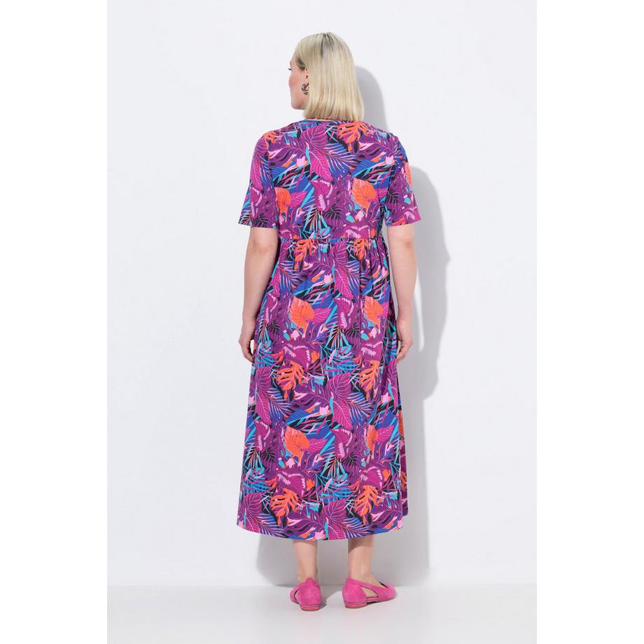 Ulla Popken Maxikleid A-Linie Zierbänder Rundhals Halbarm  