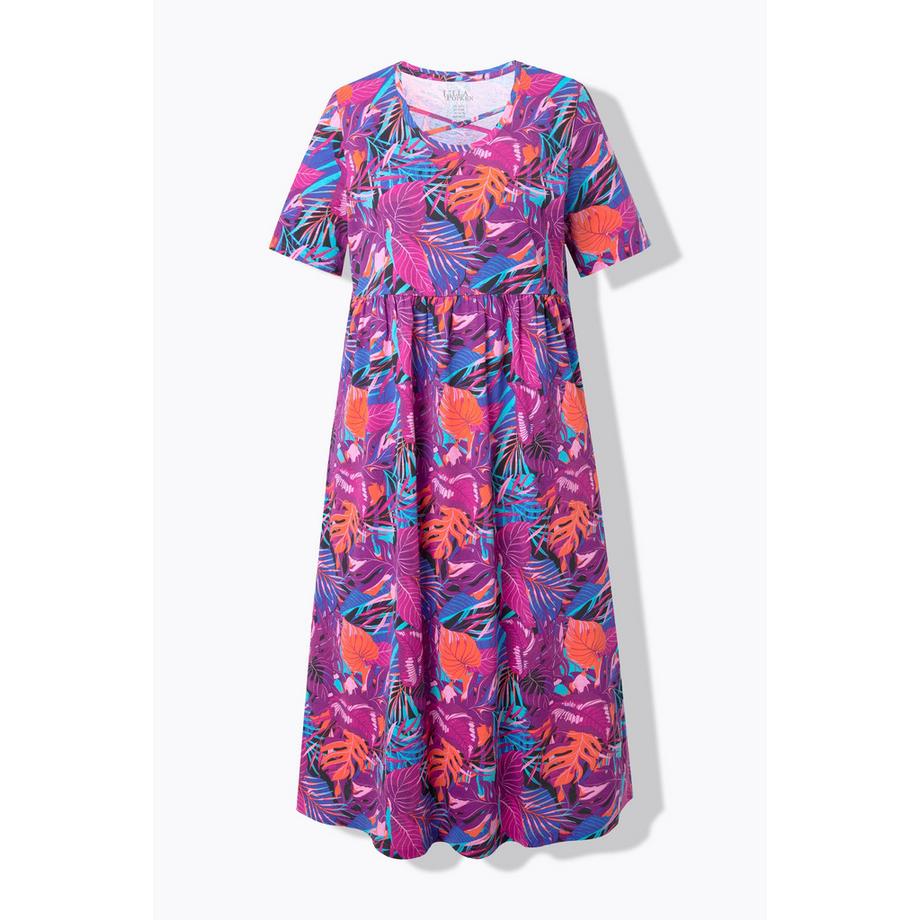 Ulla Popken Maxikleid A-Linie Zierbänder Rundhals Halbarm  