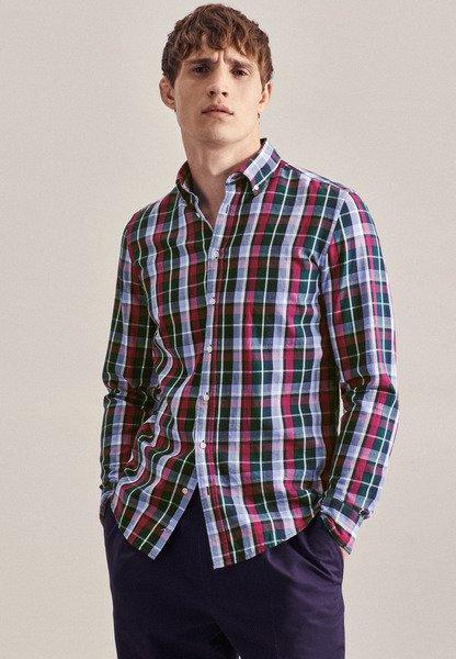 Image of Business Hemd Slim Fit Langarm Karo Herren Grün 38