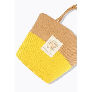 Ulla Popken Korbtasche Zitronen-Patch Papierstroh Zipper  