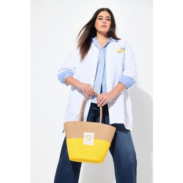 Korbtasche, Zitronen-Patch, Papierstroh, Zipper