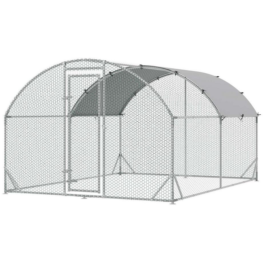 Northio  Poulailler extérieur en acier, 280 x 380 x 197 cm, cage à poules avec couvercle résistant aux UV, porte, enclos pour 6 à 12 poules, petits animaux, argent 