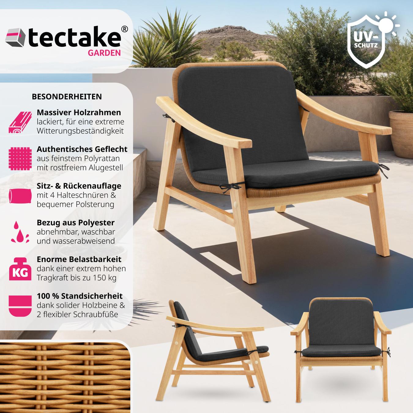 Tectake Rattan Stuhl Treviso, Holzgestell und Polsterauflage  