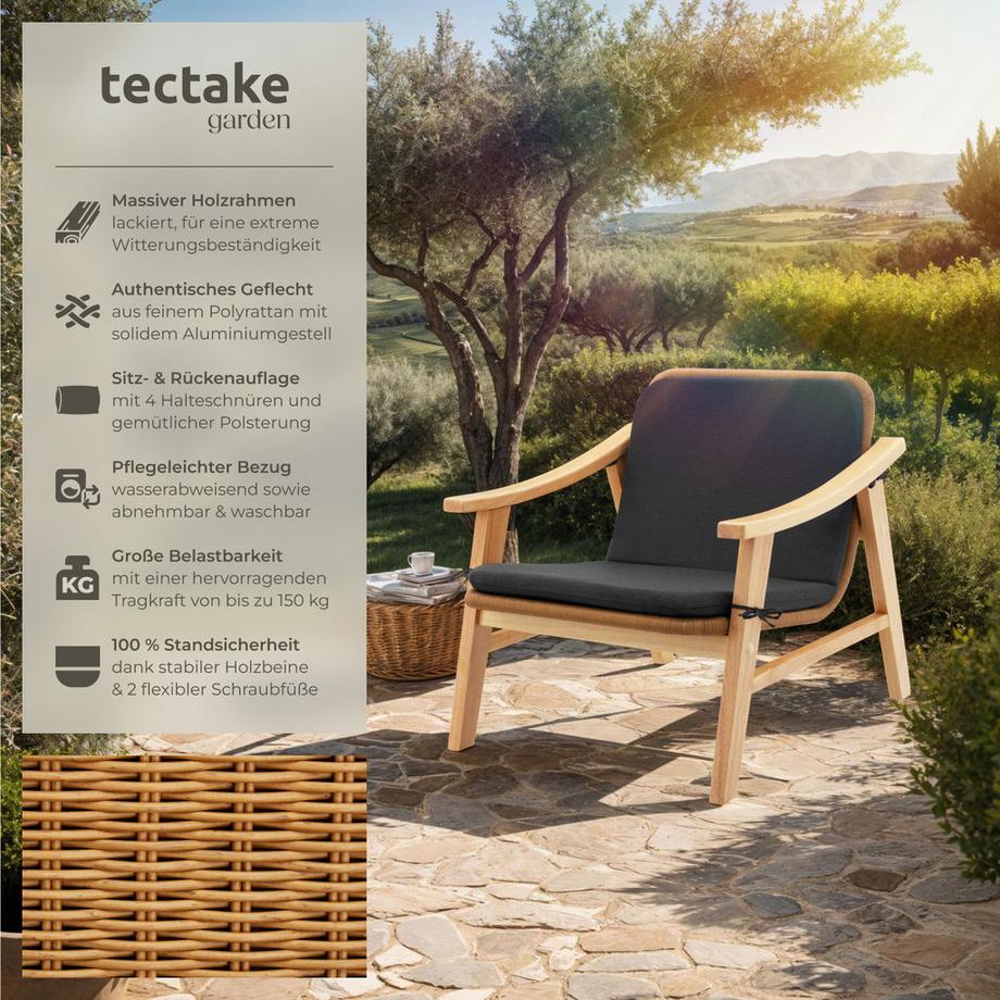 Tectake Sedia in rattan Treviso con telaio in legno laccato  