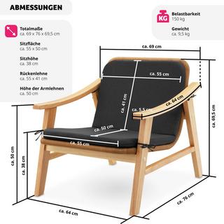 Tectake Rattan Stuhl Treviso, Holzgestell und Polsterauflage  