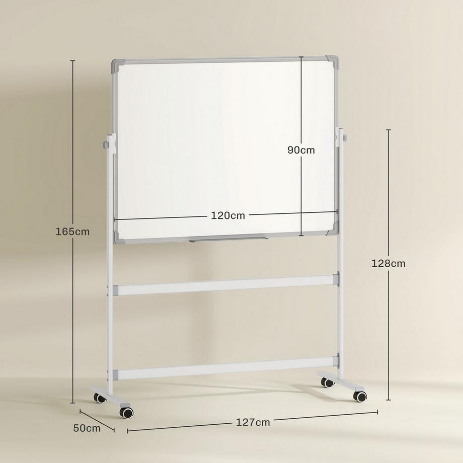 Northio  Tableau blanc magnétique 120 x 90 cm tableau magnétique double face avec support, roulettes, 6 marqueurs et 1 gomme éponge, pivotant à 360°, tableau magnétique réglable sur 3 niveaux pour bureau, maison 