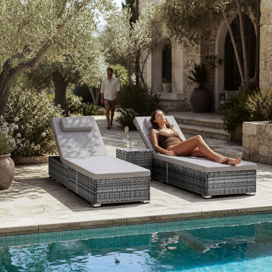 Tectake Lettino doppio in rattan Carbonera Lettino prendisole resistente alle intemperie e ai raggi UV  