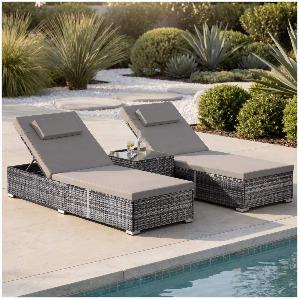 Tectake - Chaise longue double en rotin Carbonera résistant aux intempéries et aux UV, 1 Stück, Gris