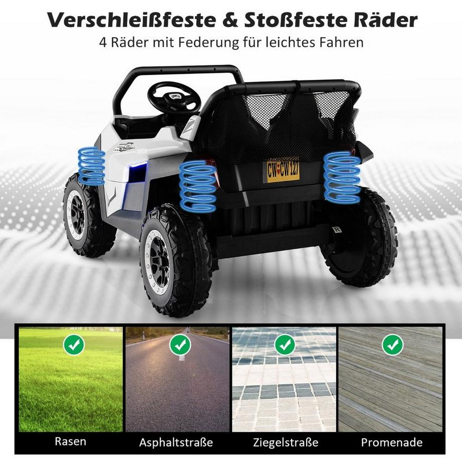 Northix  2 Sitzer 12V Kinderauto mit Musik und Scheinwerfer 118 x 74 x 71 cm-Weiß 