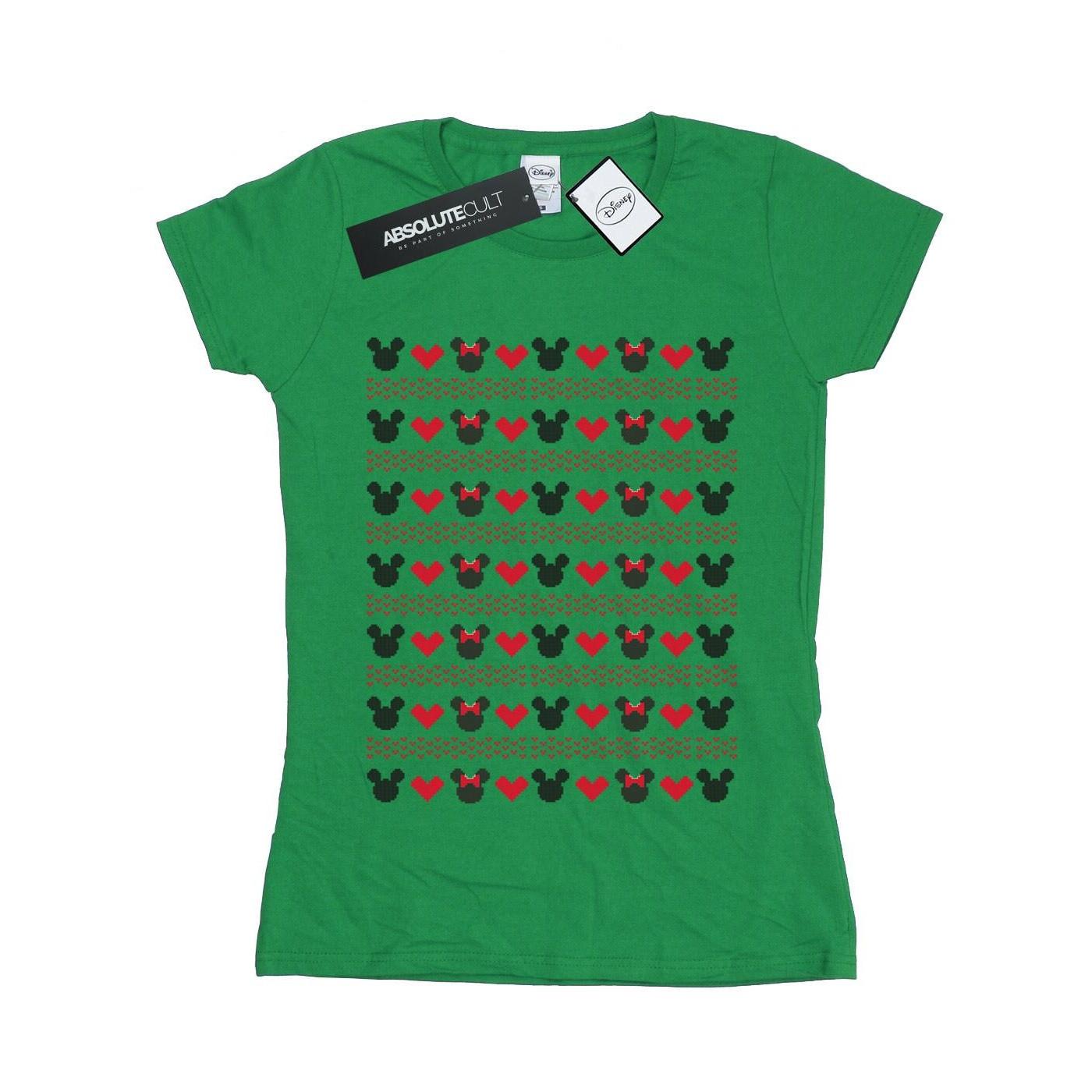 Image of Mickey And Minnie Christmas Hearts Tshirt Damen Grün S