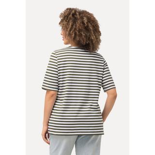 Ulla Popken  Shirt, Ringel, Metallic-Tier, V-Ausschnitt, Halbarm 