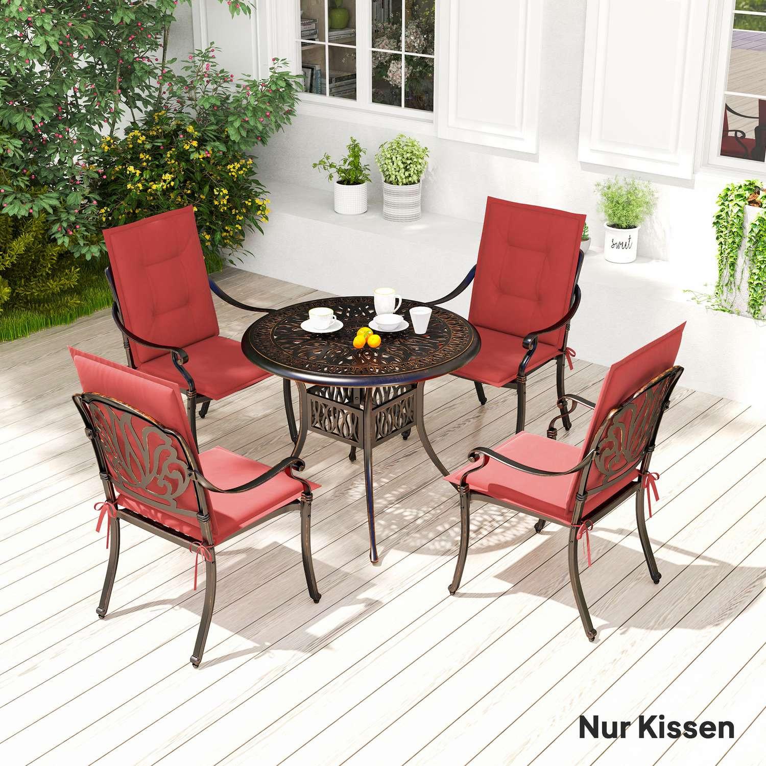 Northio 4er Set Sitzkissen 108 x 50 x 5 cm Stuhlkissen mit Bändern, Outdoor Indoor Sitzauflage, Sitzpolster, Bankpolster für Gartenmöbel, Sitzsthul, Essstuhl, Weinrot Aosom  