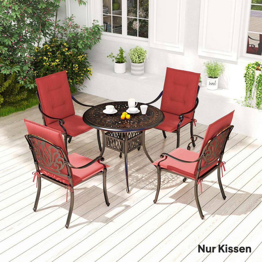 Northio Lot de 4 coussins de siège 108 x 50 x 5 cm, coussins de chaise avec attaches, coussin de siège extérieur et intérieur, coussin de banc pour meubles de jardin, chaise de salle à manger, rouge vin Aosom  