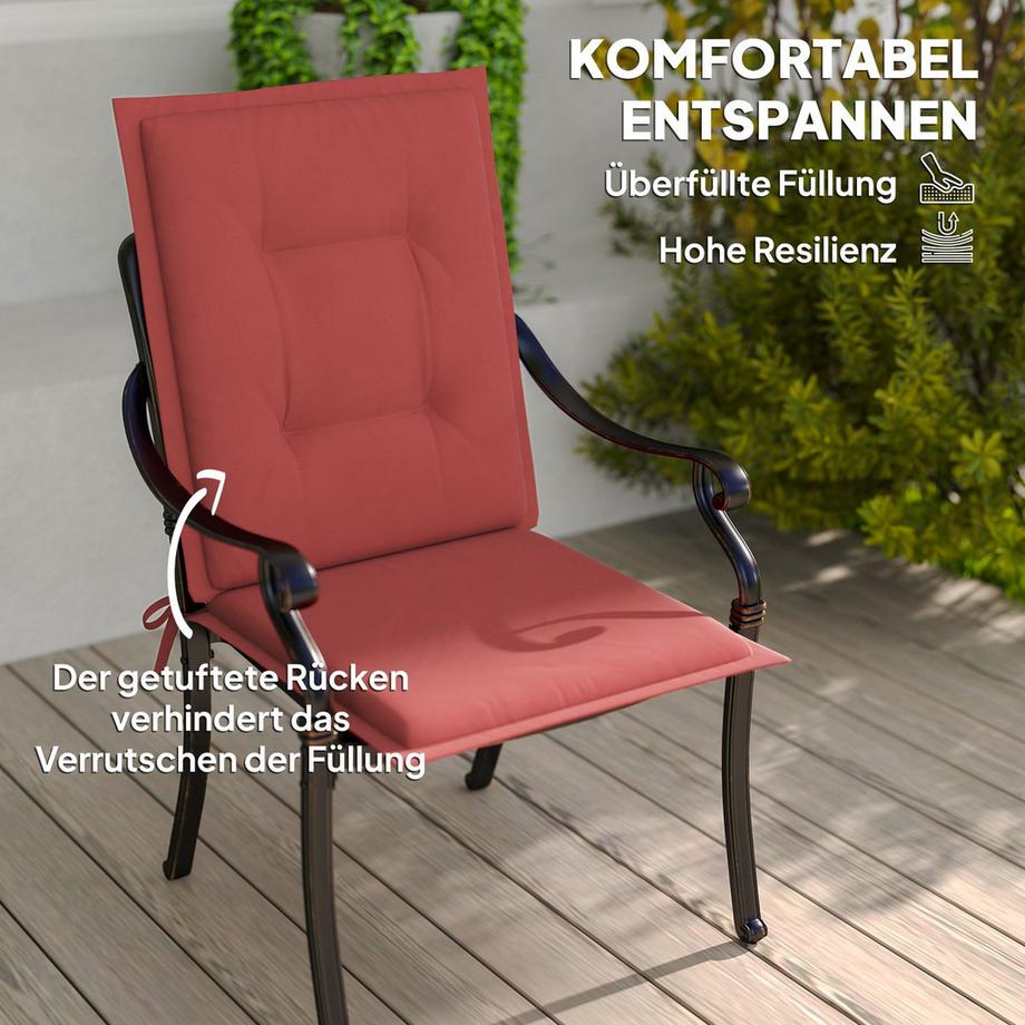 Northio Lot de 4 coussins de siège 108 x 50 x 5 cm, coussins de chaise avec attaches, coussin de siège extérieur et intérieur, coussin de banc pour meubles de jardin, chaise de salle à manger, rouge vin Aosom  