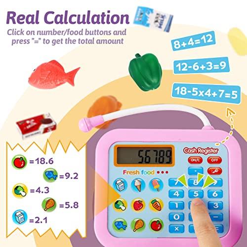 Activity-board  Jouet de caisse enregistreuse pour enfants, jouet de caisse enregistreuse électronique avec console rotative, accessoires de magasin, caisse enregistreuse avec fonction de calculatrice de microphone scanner 