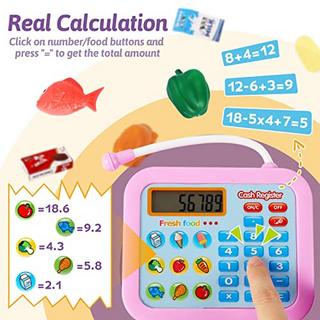 Activity-board  Jouet de caisse enregistreuse pour enfants, jouet de caisse enregistreuse électronique avec console rotative, accessoires de magasin, caisse enregistreuse avec fonction de calculatrice de microphone scanner 