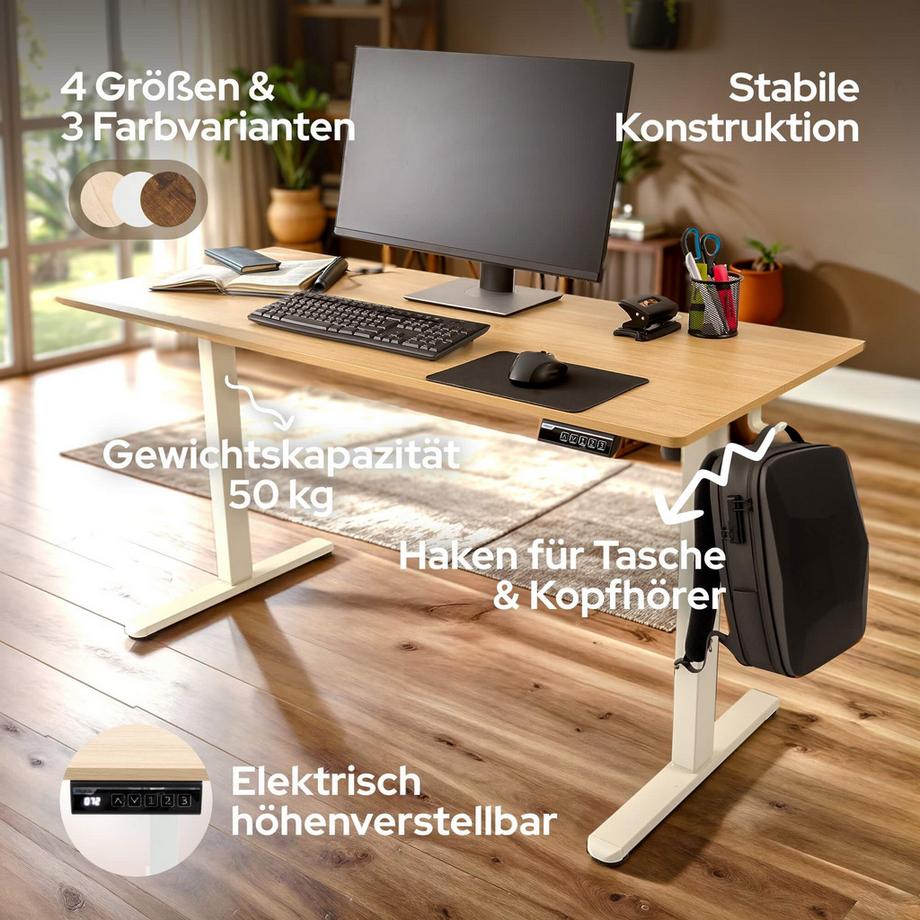 Arebos Höhenverstellbarer Schreibtisch Elektrisch 120 x 60 cm mit Memory-Funktion  