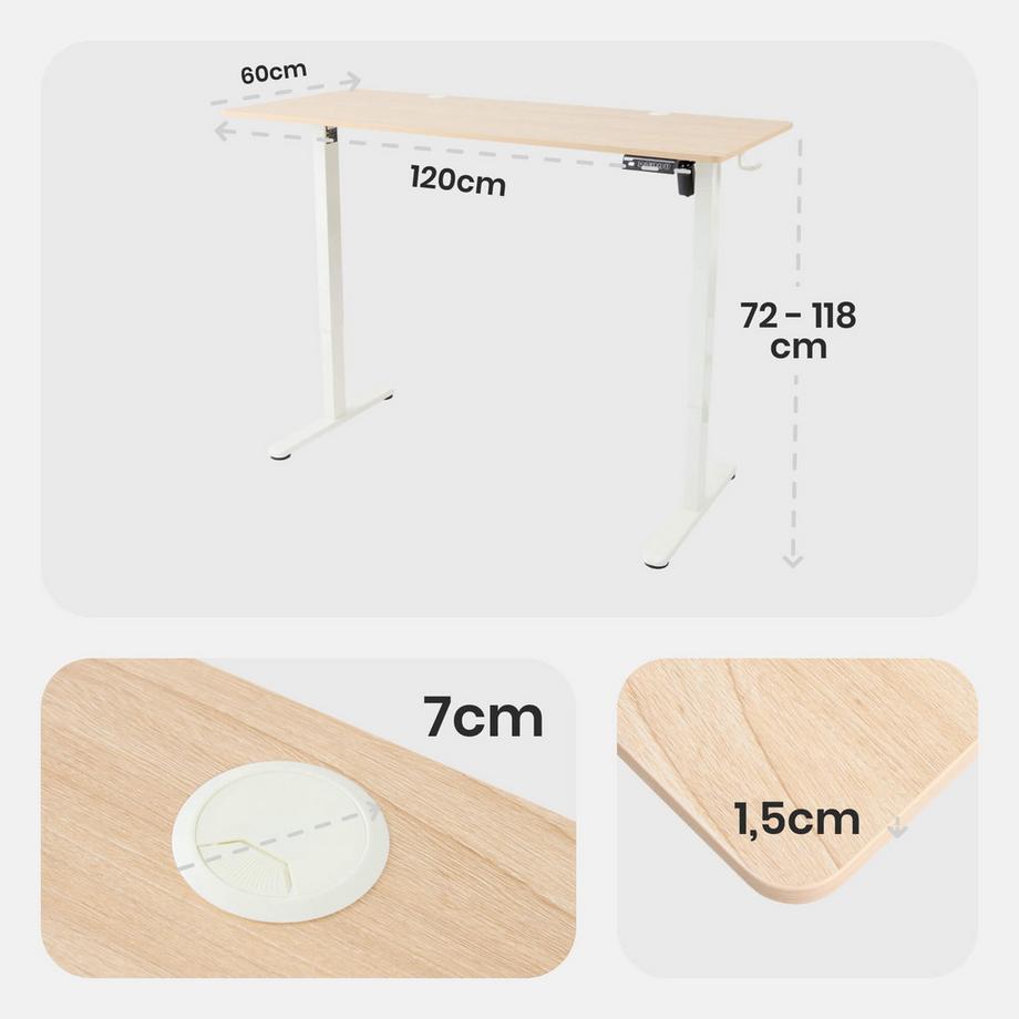 Arebos Höhenverstellbarer Schreibtisch Elektrisch 120 x 60 cm mit Memory-Funktion  