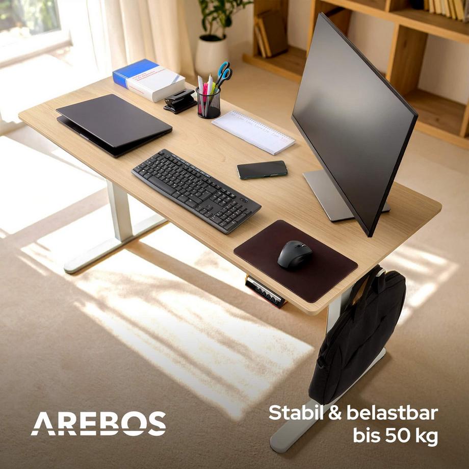 Arebos Höhenverstellbarer Schreibtisch Elektrisch 120 x 60 cm mit Memory-Funktion  