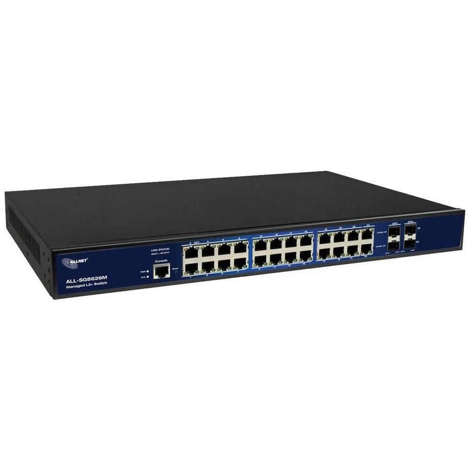 Allnet  Switch full managed 26 Port Gigabit 22x LAN 4x SFP Lüfterlos 19″ ALL-SG8626M 