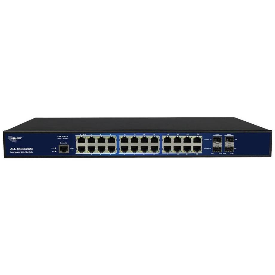 Allnet  Switch full managed 26 Port Gigabit 22x LAN 4x SFP Lüfterlos 19″ ALL-SG8626M 