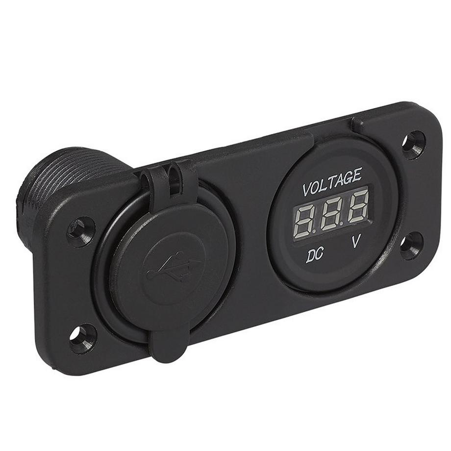 Pricenet  Unterputz-Kit: Voltmeter 6–30 V + USB-Anschluss doppelt Typ A 2 x 2100 mA 