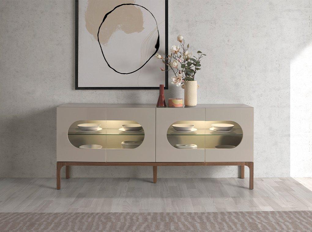 ANGEL CERDA Sideboard aus Grau- und Walnussholz mit Innenbeleuchtung  