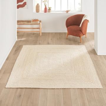 Tapis carré jute blanchi