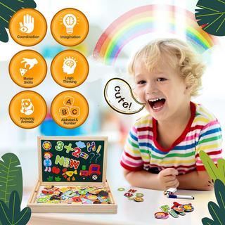 Activity-board  Magnetische Holzpuzzle Staffelei Doppelseitige Tafel Holztafel Kritzeln für Kinder 