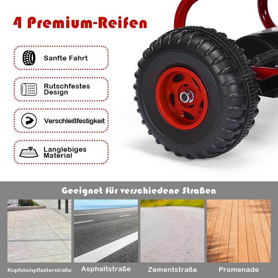 Northix  Kart à pédales avec siège réglable et frein à main, voiture à pédales avec une capacité de charge jusqu'à 30 kg, kart à pédales rouge 